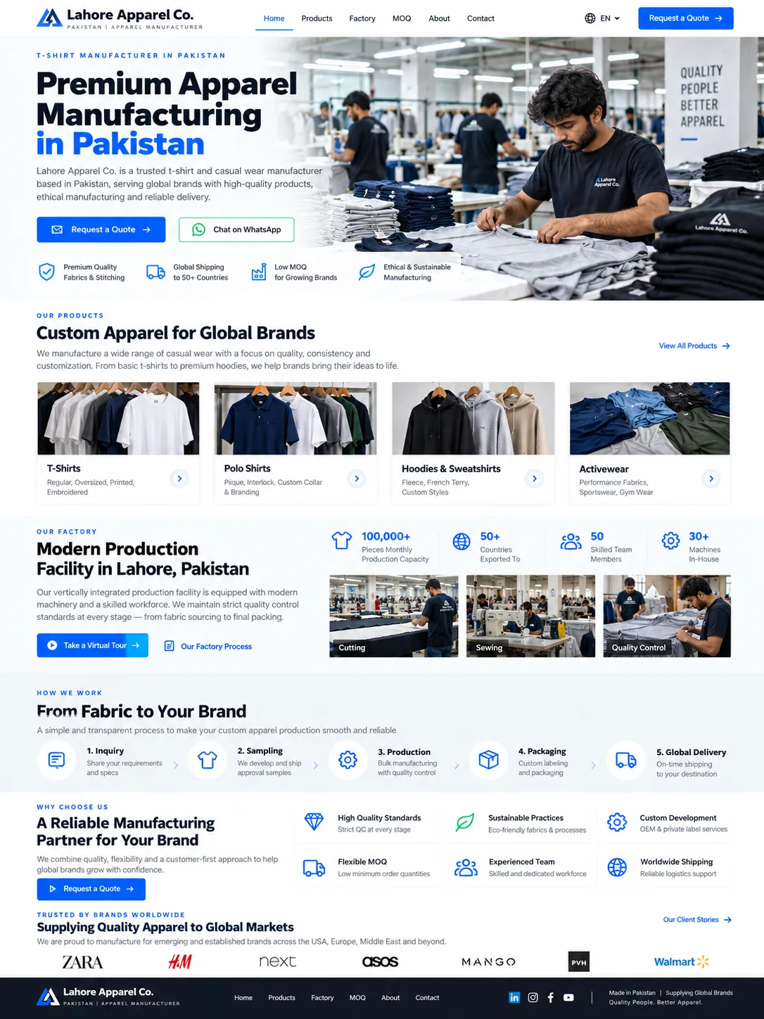 Lahore Apparel Co. textile manufacturer website concept