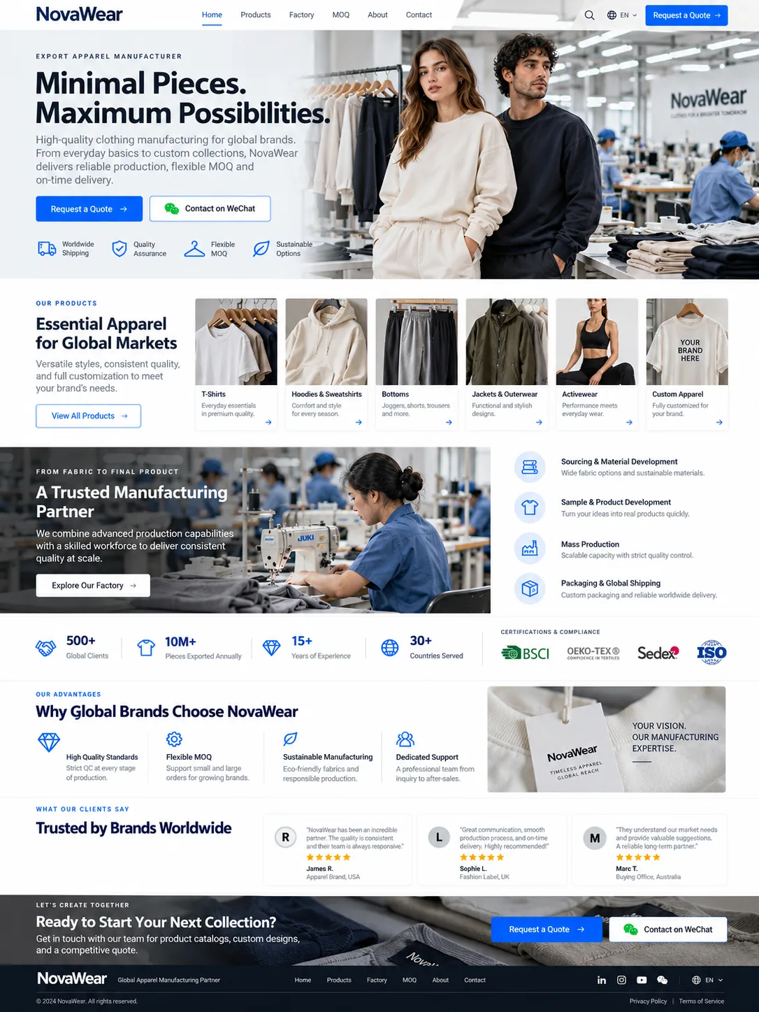 NovaWear apparel export website concept