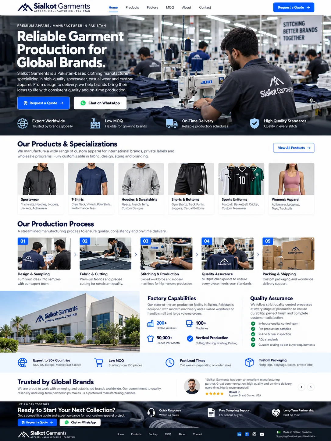 Sialkot Garments factory website concept